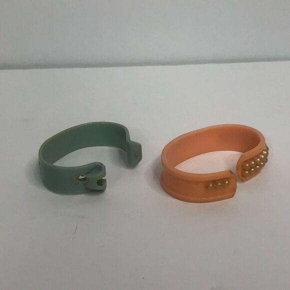 vintage mcm baby child cuff bracelet pink pearl blue animals 50s - Picture 3 of 8